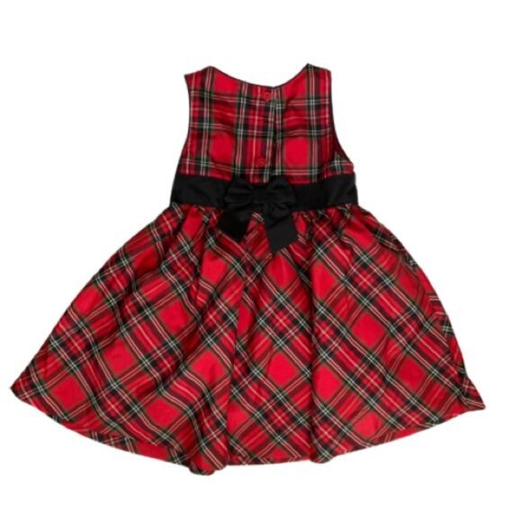 Oshkosh B’Gosh Red Tartan Plaid Holiday Christmas Black Bow Formal Dress - Picture 2 of 10